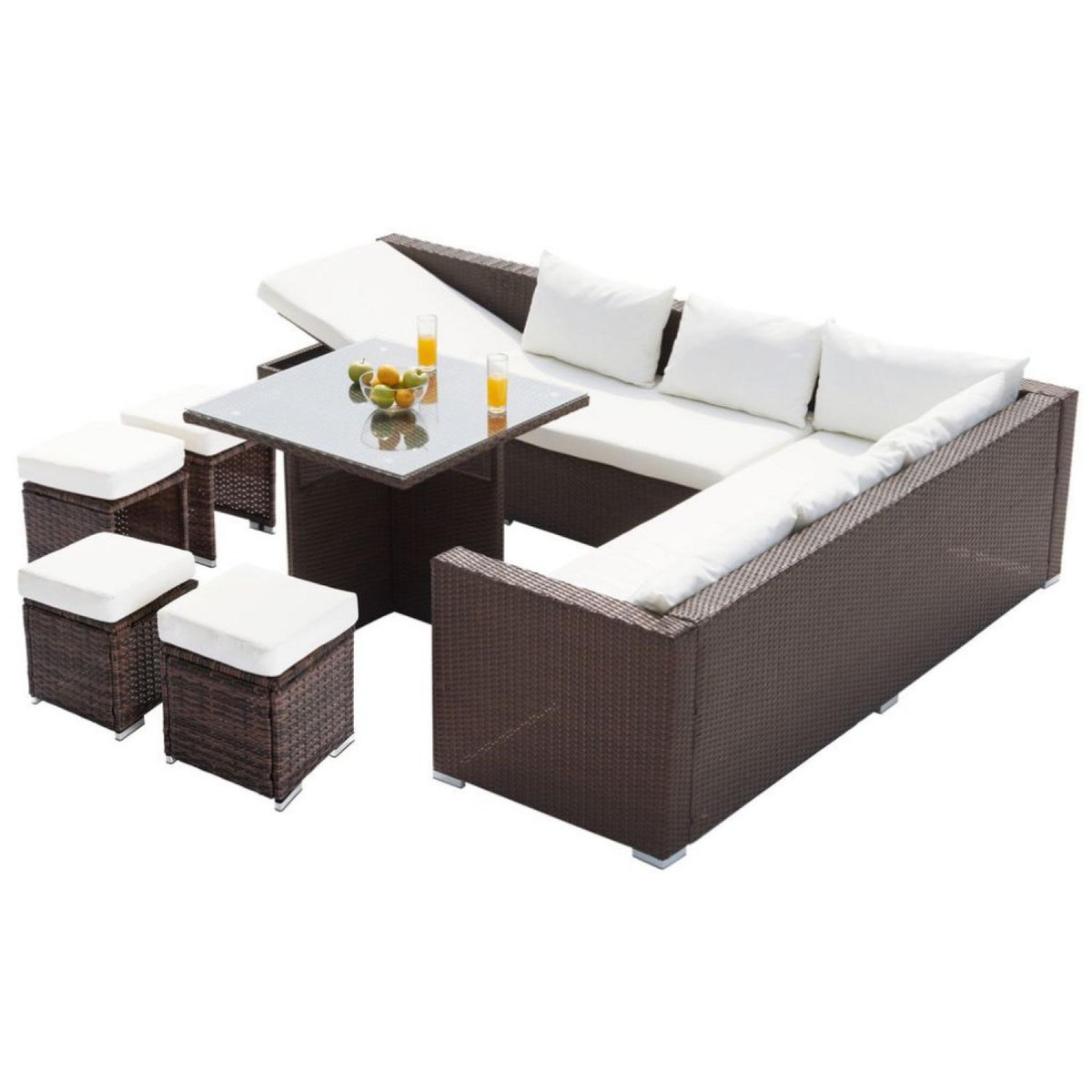 CONCEPT USINE Salon de jardin encastrable 10 places en résine tressée marron SAMOA