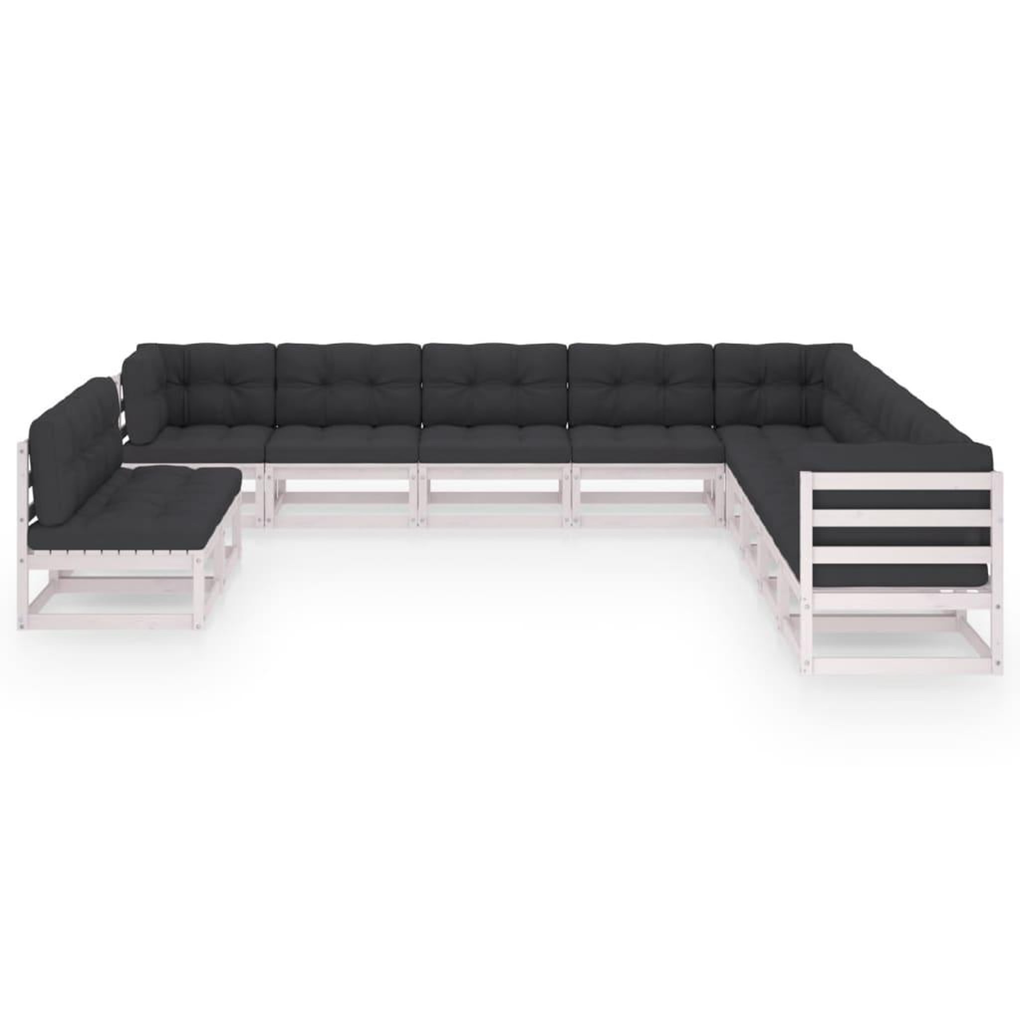 Voir la diapositive 2 : VIDAXL Salon de jardin 11 pcs avec coussins Blanc Bois de pin massif