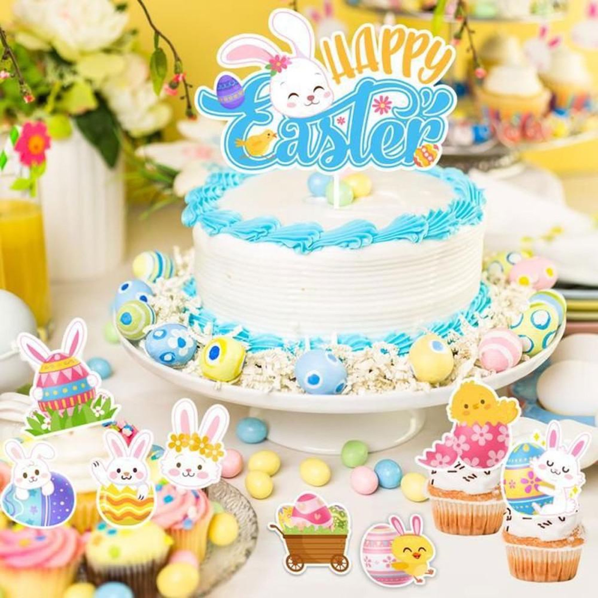 Voir la diapositive 5 : Décorations pour gâteau et cupcakes Joyeuses Pâques multicolores 25 pièces