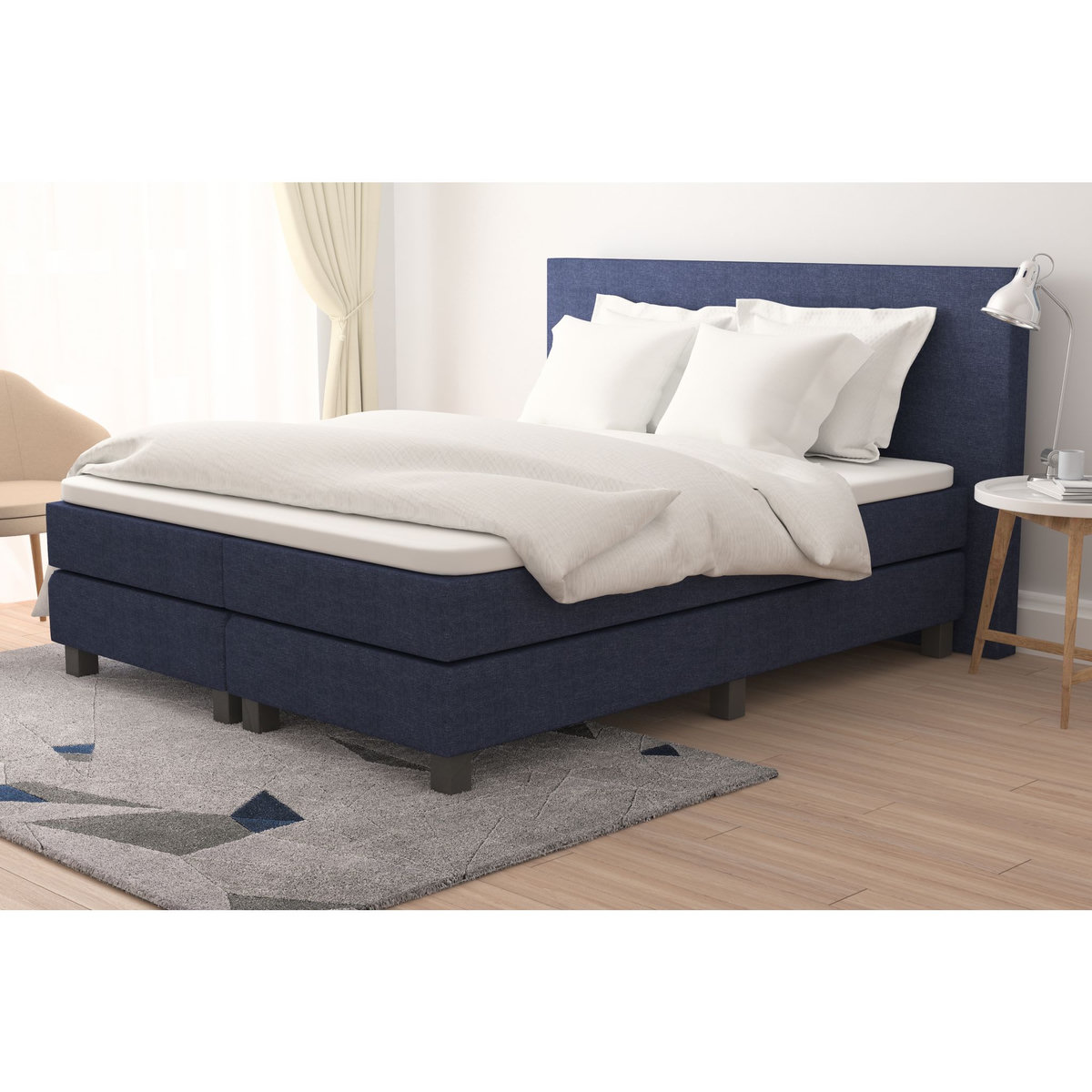 Lit Boxspring 140x200cm CARPE DIEM : Sommier tapissier ressorts + Matelas ressorts ensachés 7 zones de confort + surmatelas mousse HR