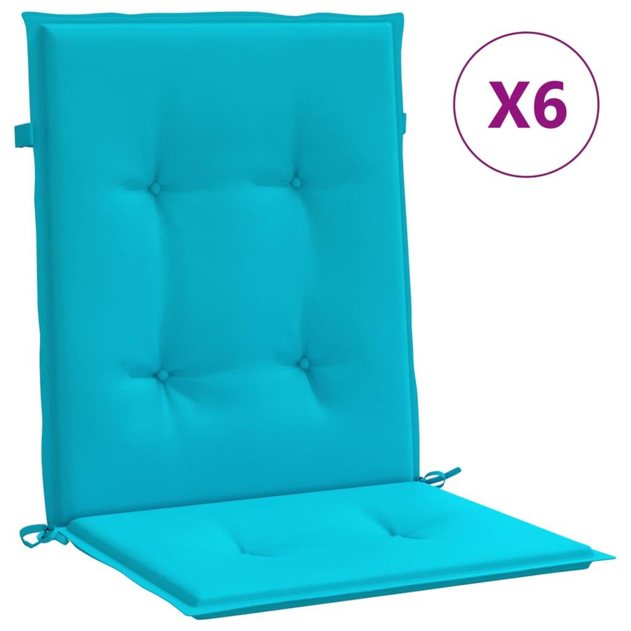 Voir la diapositive 2 : VIDAXL Coussins de chaise a dossier bas lot de 6 turquoise tissu
