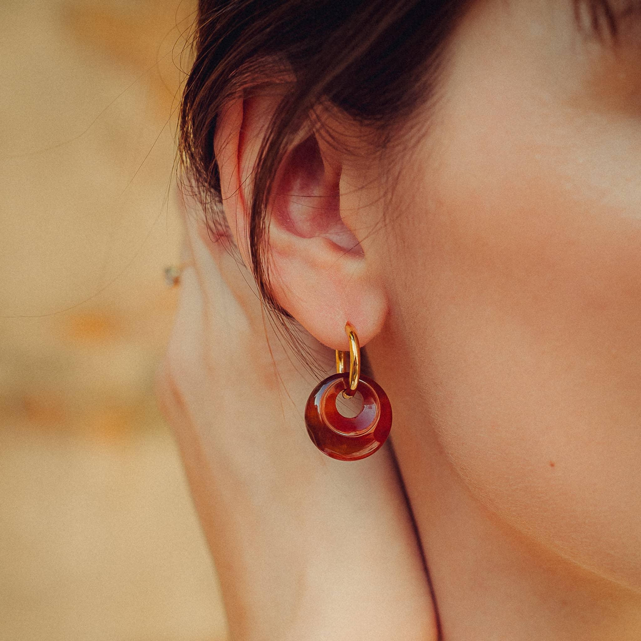 Voir la diapositive 2 : SLOYA Boucles d'oreilles Blima en pierres Agate rouge