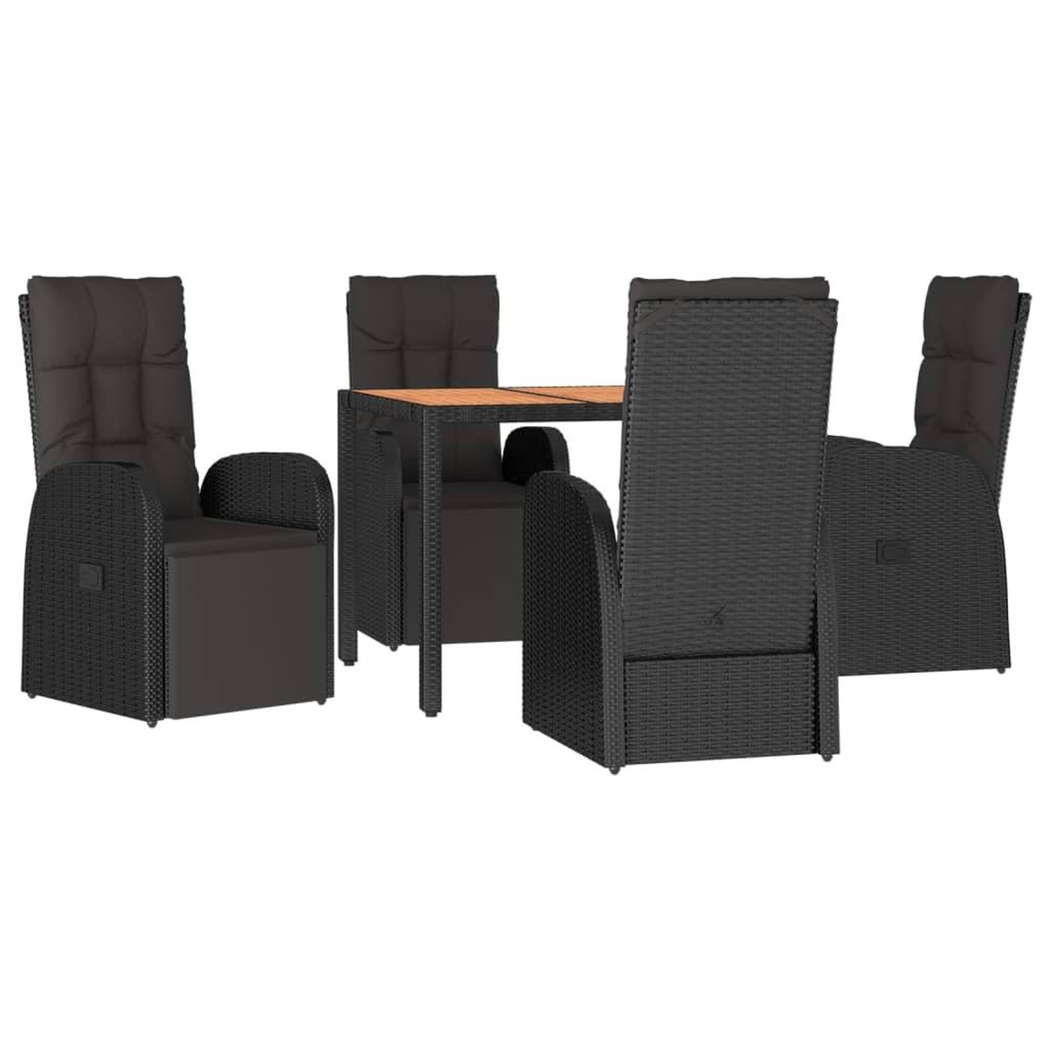 Voir la diapositive 3 : VIDAXL Ensemble a manger de jardin 5pcs noir poly rotin et acacia