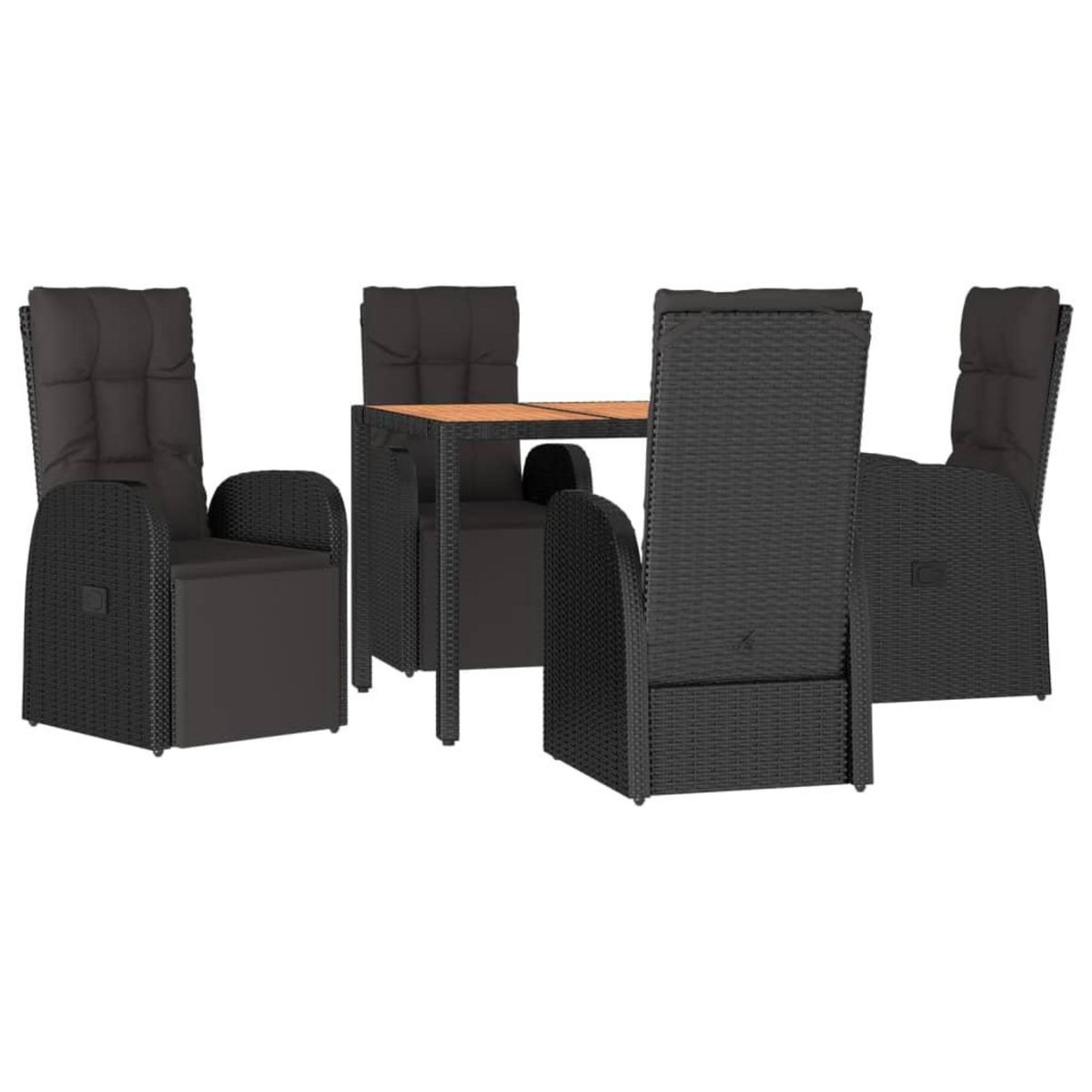 VIDAXL Ensemble a manger de jardin 5pcs Noir Poly rotin et acacia