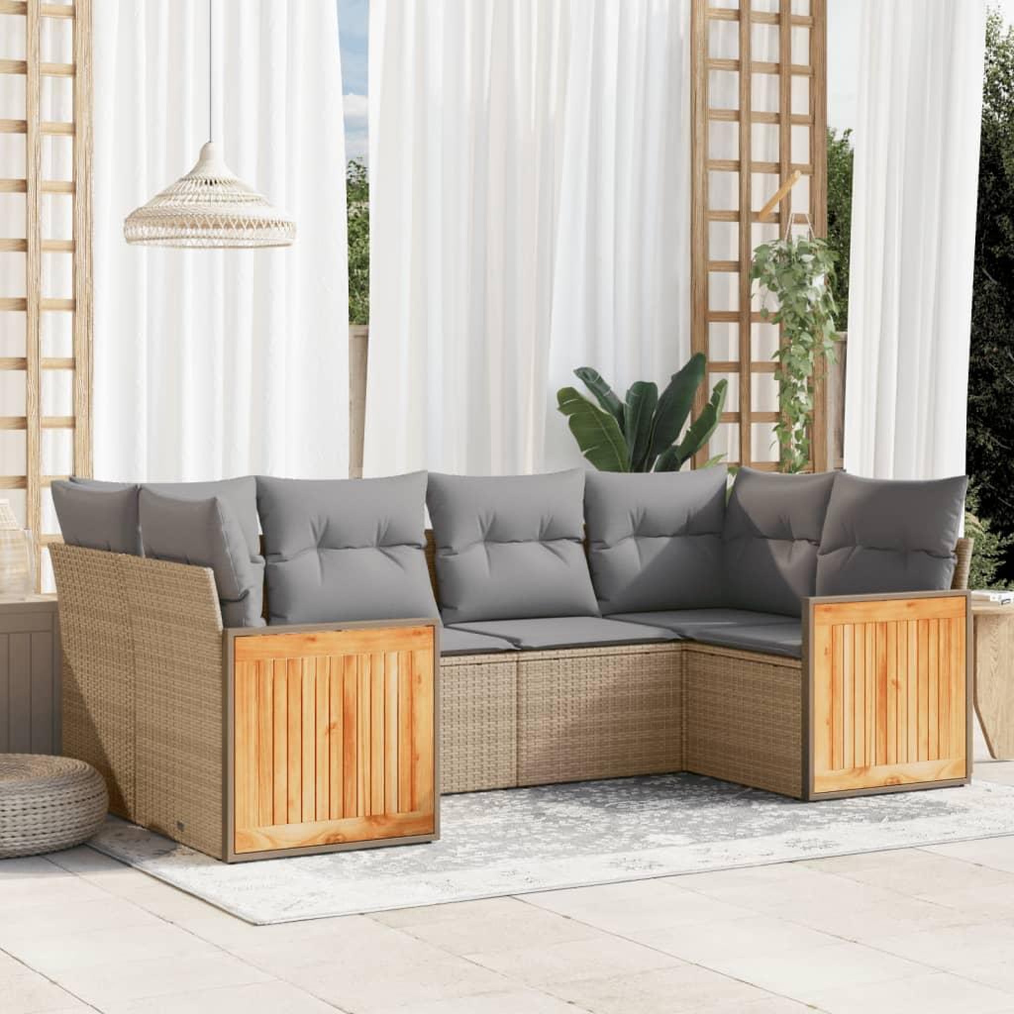 VIDAXL Salon de jardin avec coussins 6 pcs beige resine tressee
