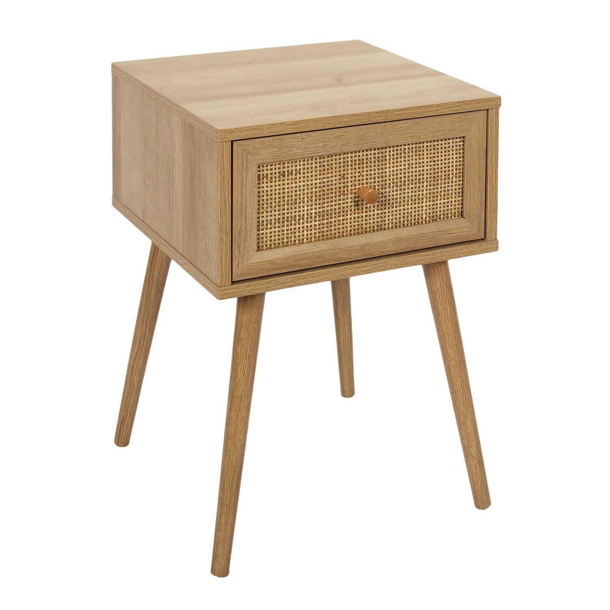 TOILINUX Table de chevet bali avec 1 tiroir en rotin et panneaux de particules - beige