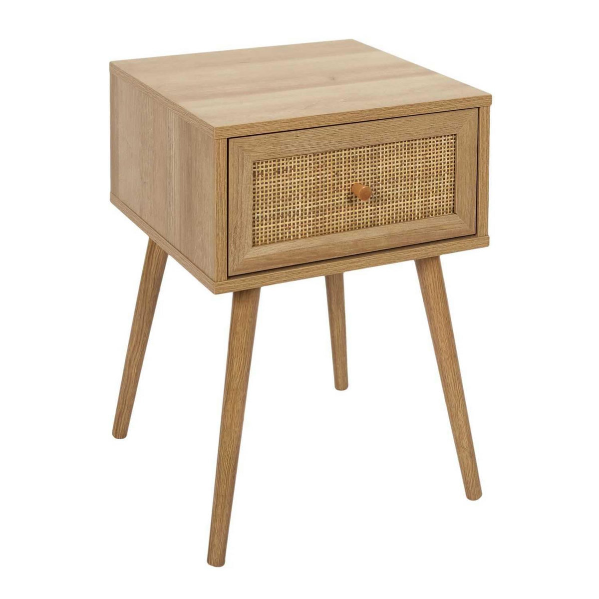 TOILINUX Table de chevet Bali avec 1 tiroir en rotin et panneaux de particules - Beige