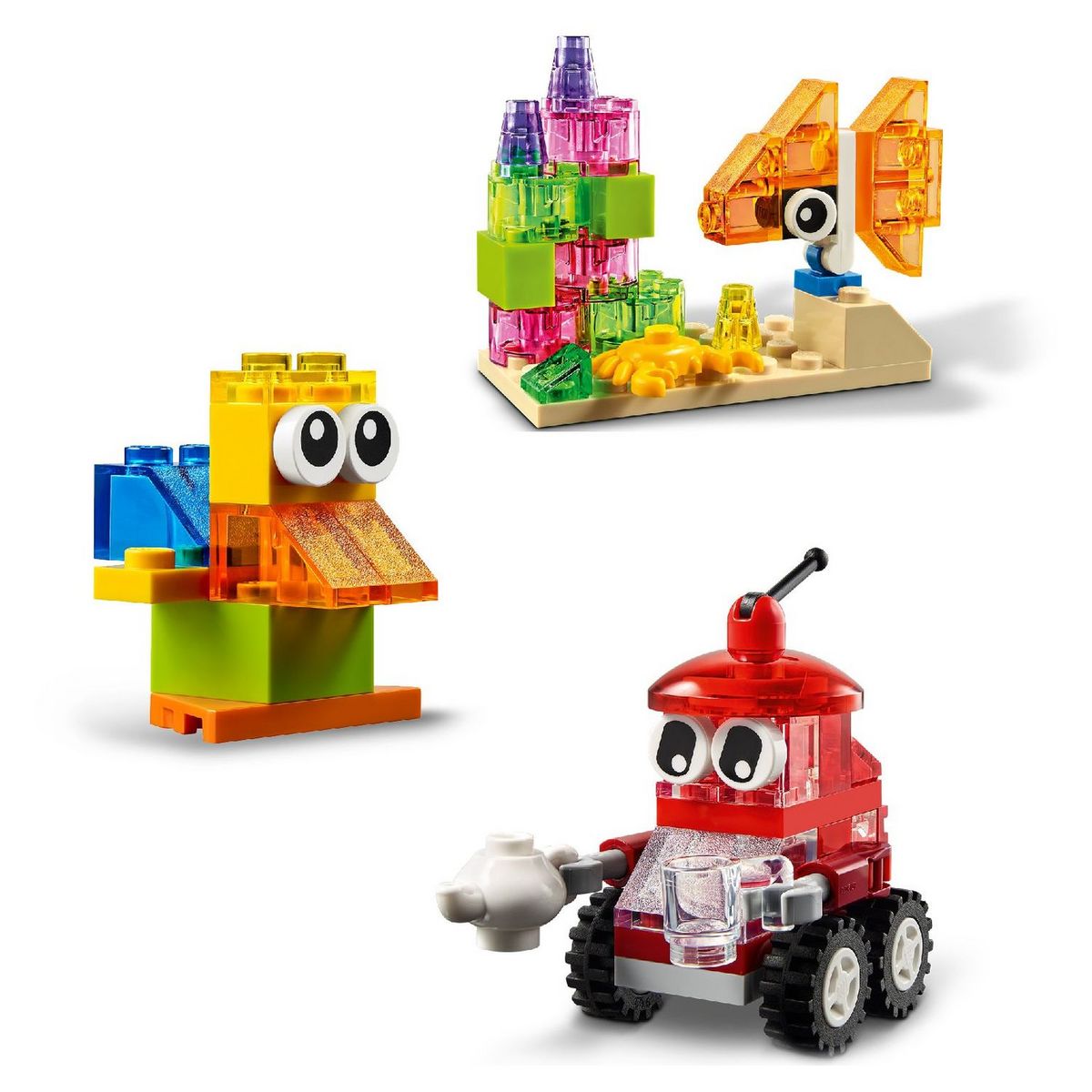 LEGO Classic 11013 - Briques transparentes créatives, Set avec Animaux Lion, Oiseau, Tortue, Jeu de Construction Enfants +4 ans