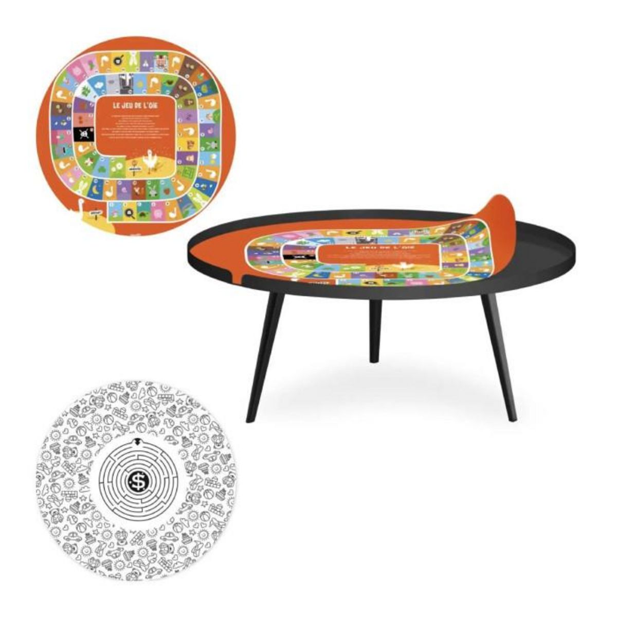 Paris Prix Table Basse à Rebord 2 Covers  Kid  90cm Noir