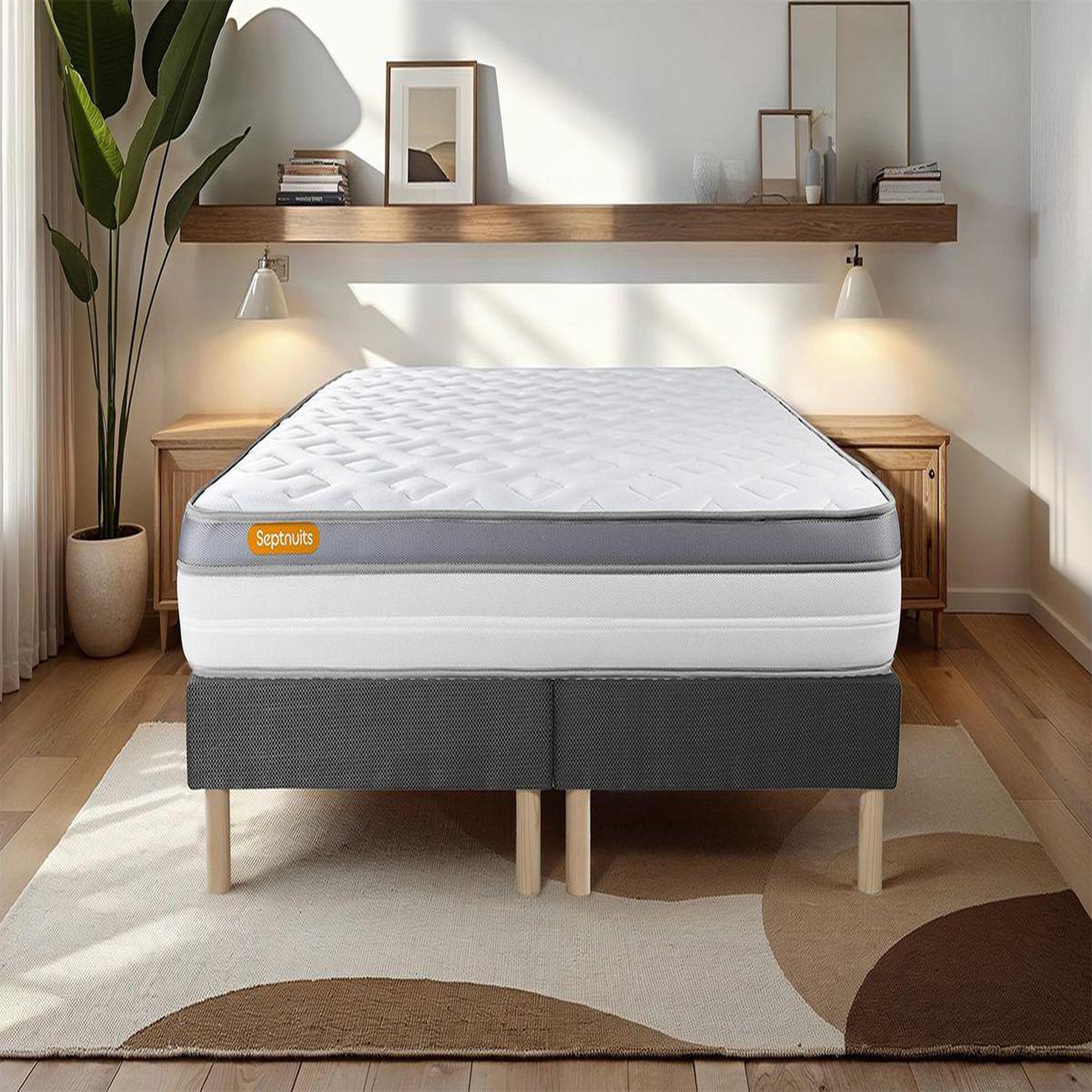 Voir la diapositive 1 : SEPTNUITS Matelas + double sommier gris Memo Zen Mousse à mémoire de forme 5 zones de confort MAXI épaisseur