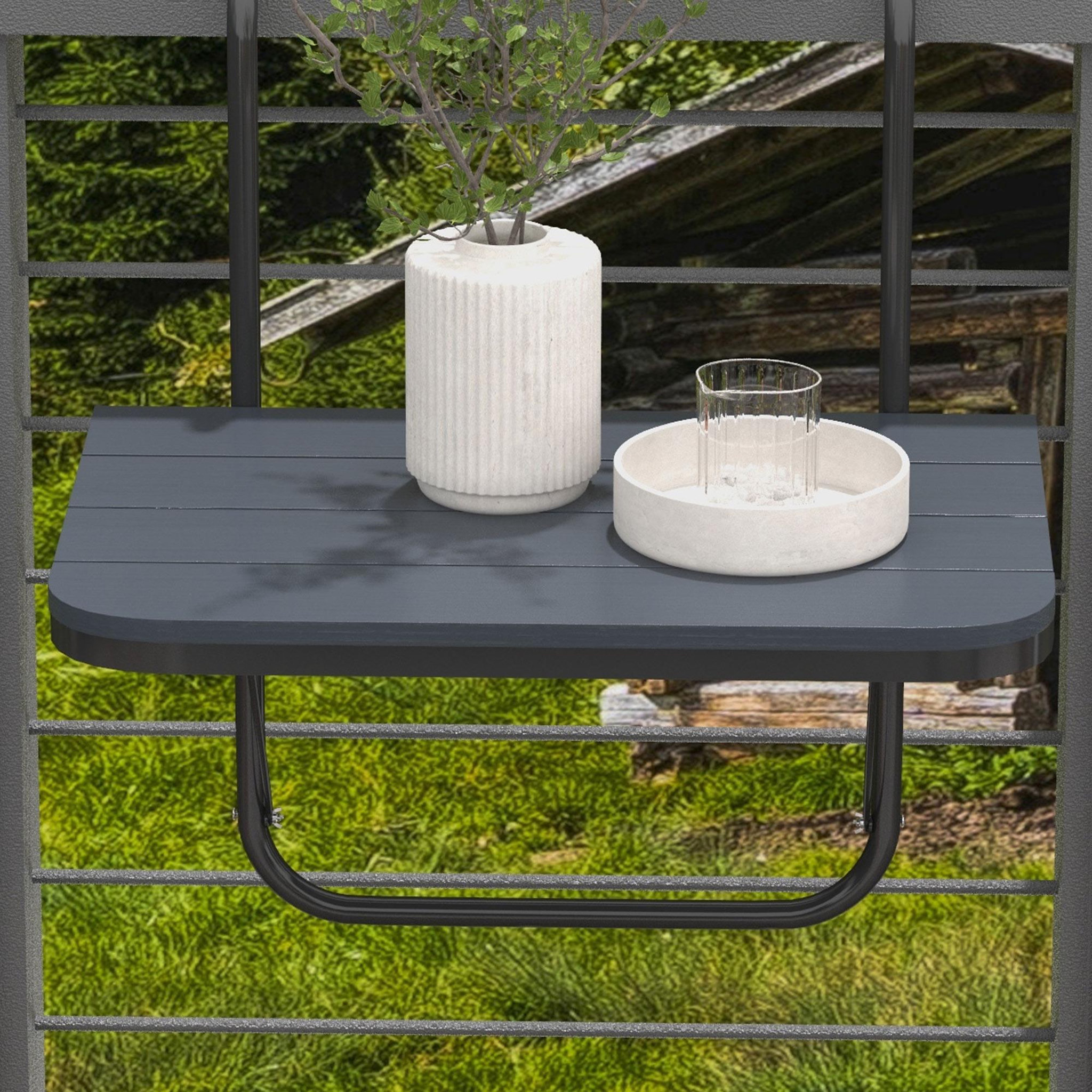 Voir la diapositive 4 : OUTSUNNY Table suspendue de balcon pliable dim. plateau 60L x 40l cm hauteur réglable 55-64H cm alu plastique noir