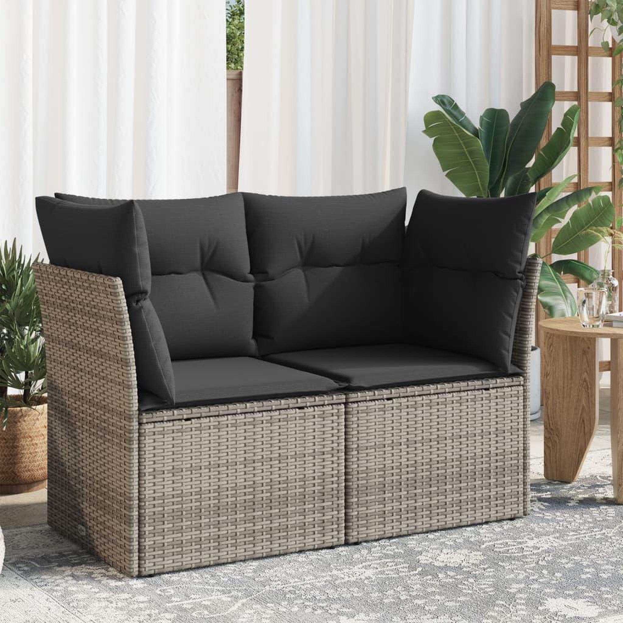 VIDAXL Canape de jardin 2 places avec coussins gris resine tressee