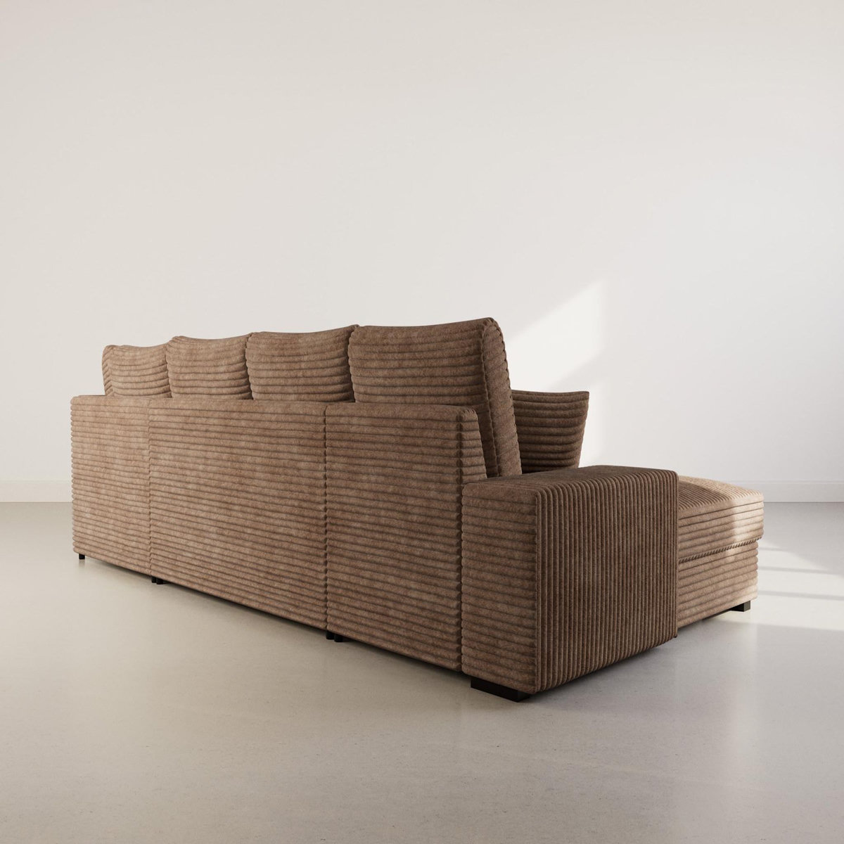 BEST MOBILIER Lorie - canapé panoramique d'angle droit 7 places convertible en velours côtelé grosse côte avec coffre