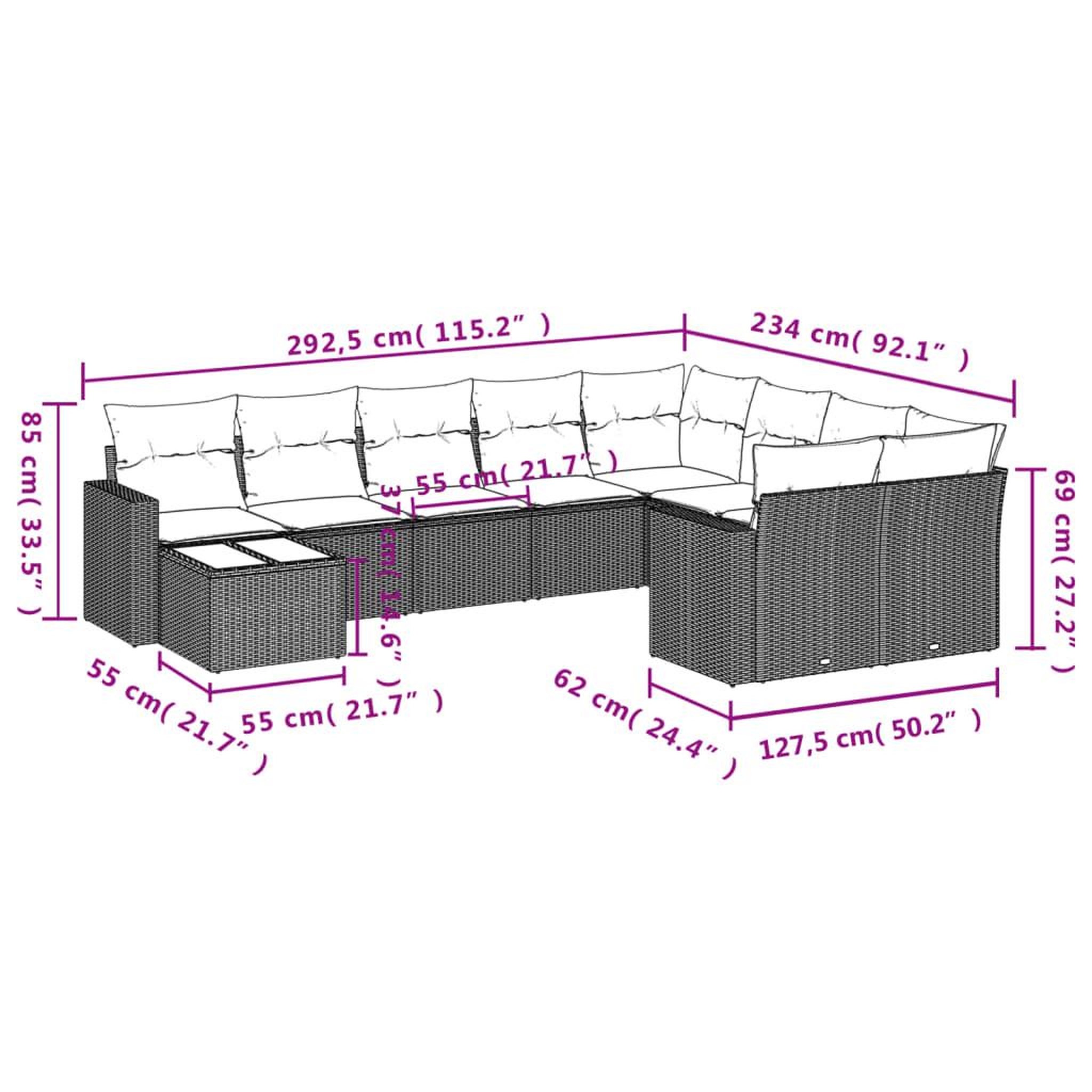 Voir la diapositive 4 : VIDAXL Salon de jardin avec coussins 10 pcs beige resine tressee