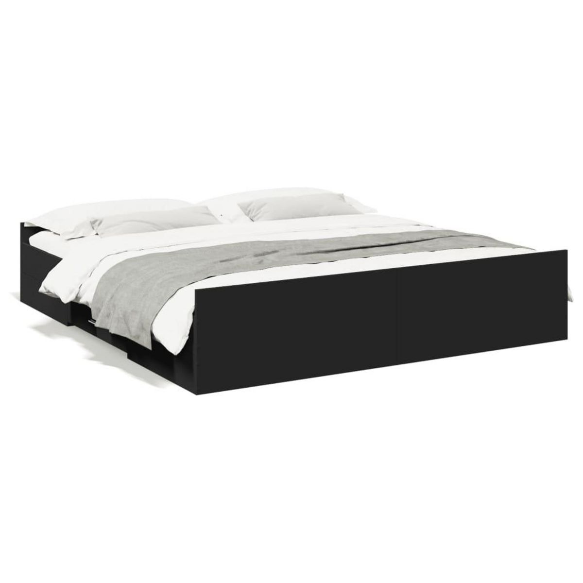 VIDAXL Cadre de lit avec tiroirs sans matelas noir 200x200 cm