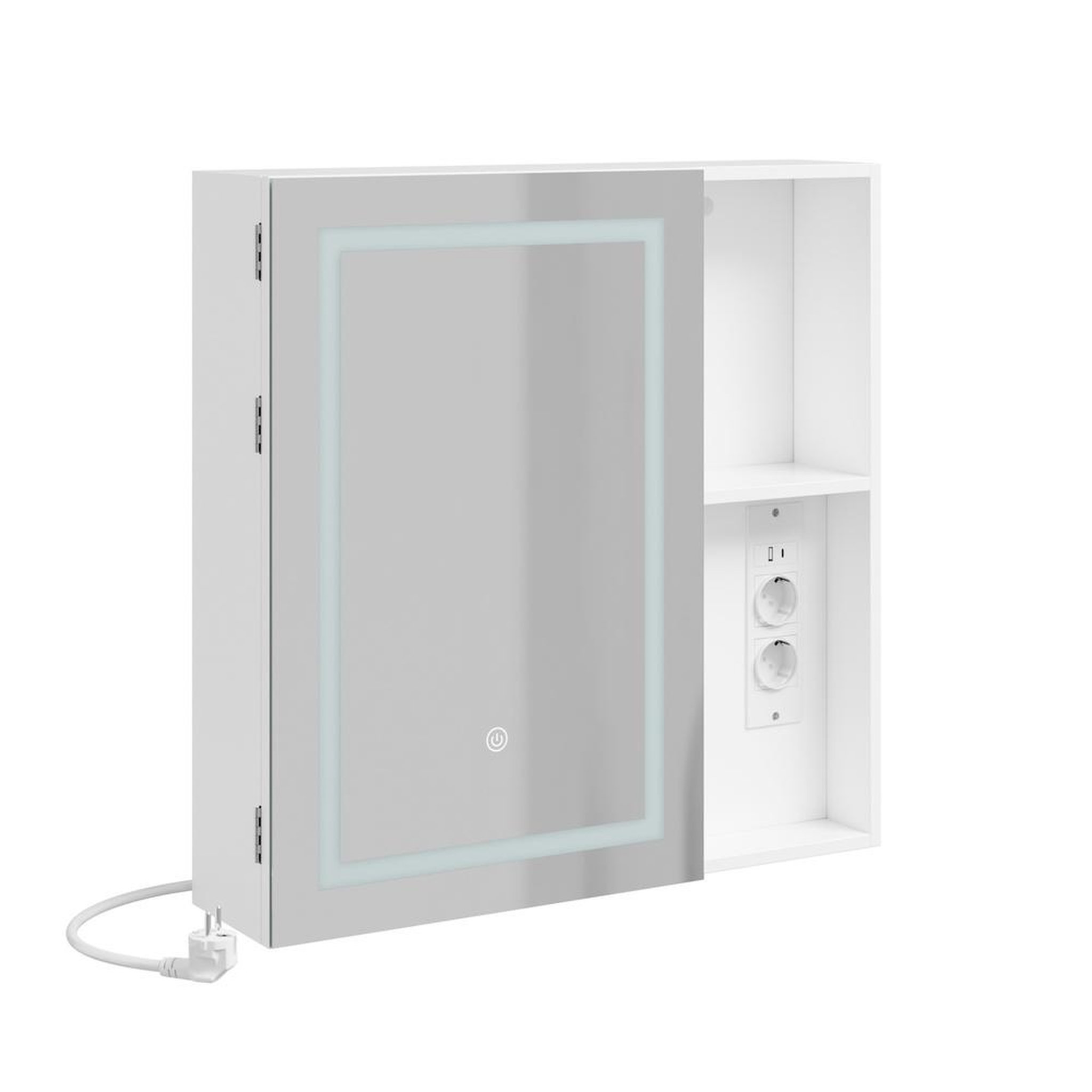 SOBUY Armoire murale de salle de bain avec miroir led, prise et usb, 1 porte, blanc