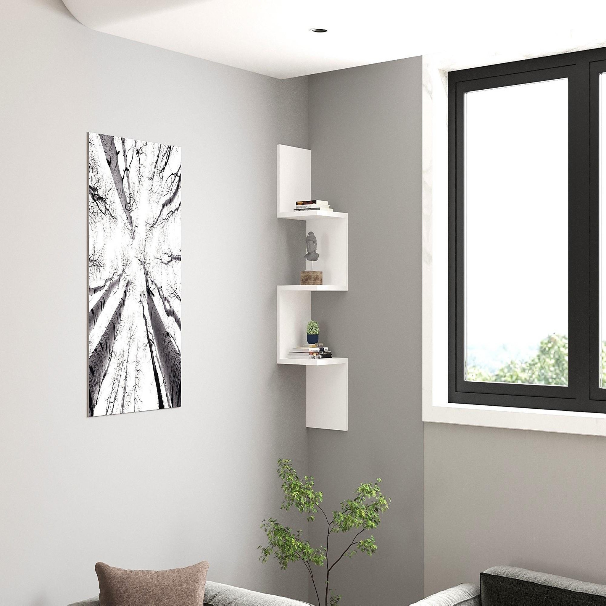 Voir la diapositive 3 : Habitat et Jardin Étagère murale en bois  zikzak  - 25 x 25 x 105 cm - blanc