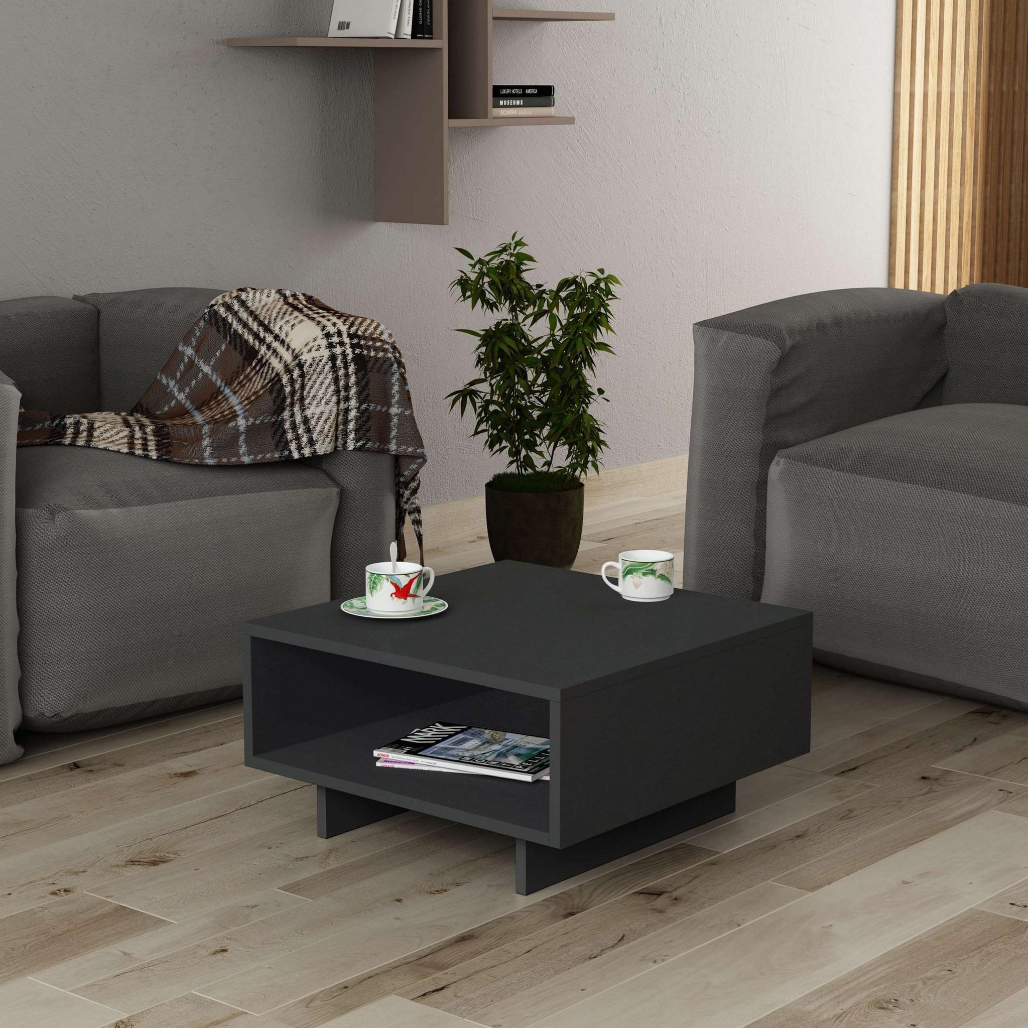Voir la diapositive 2 : Habitat et Jardin Table basse en bois  Hola  - 60 x 60 x 32 cm - Gris anthracite