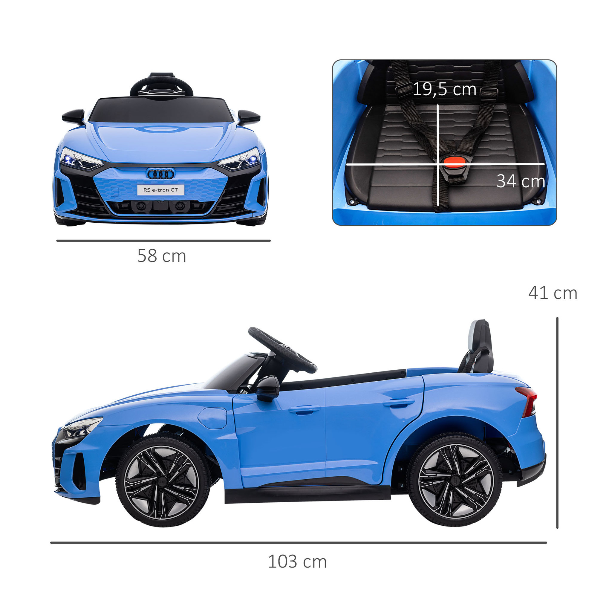 Voir la diapositive 3 : HOMCOM Véhicule électrique enfant Audi RS e-tron GT V. max. 5 Km/h télécommande effets sonores + lumineux bleu
