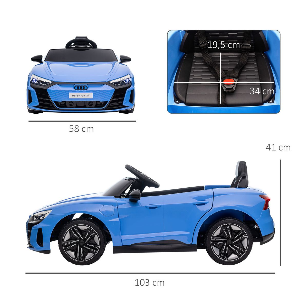 HOMCOM Véhicule électrique enfant Audi RS e-tron GT V. max. 5 Km/h télécommande effets sonores + lumineux bleu