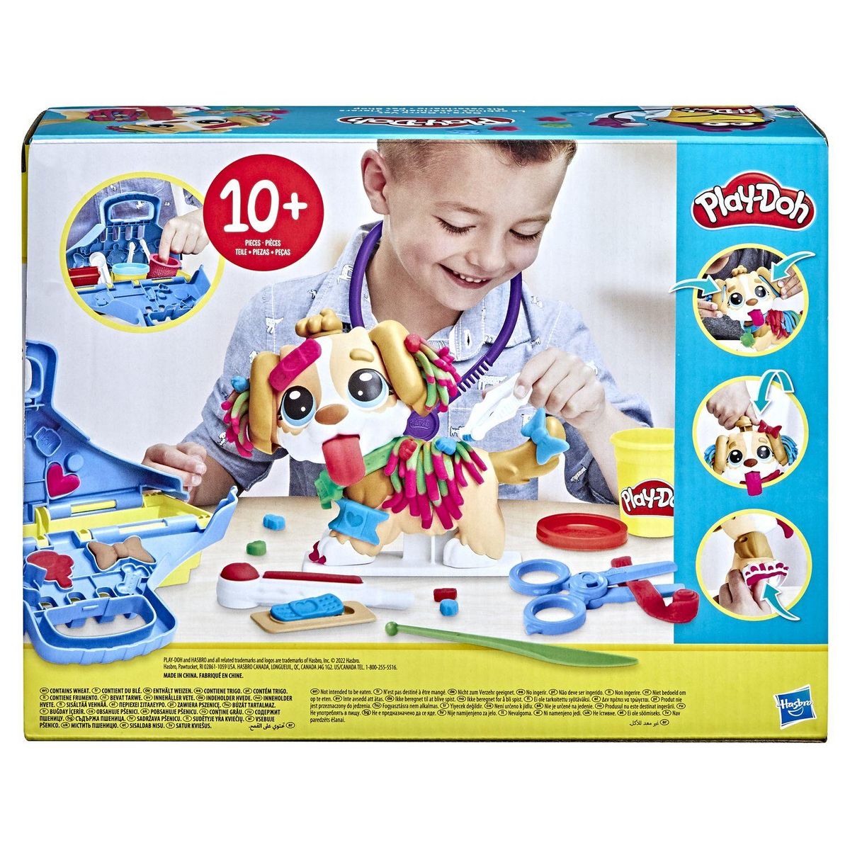 HASBRO Play-Doh Coffret, Le cabinet vétérinaire avec chien, mallette, avec 5 pots de pate à modeler