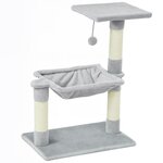 PAWHUT Arbre à chat 3 griffoirs grattoirs sisal naturel plateforme hamac et boule suspendue dim. 50L x 36l x 70H cm peluche haute densité 220 g/m² gris clair
