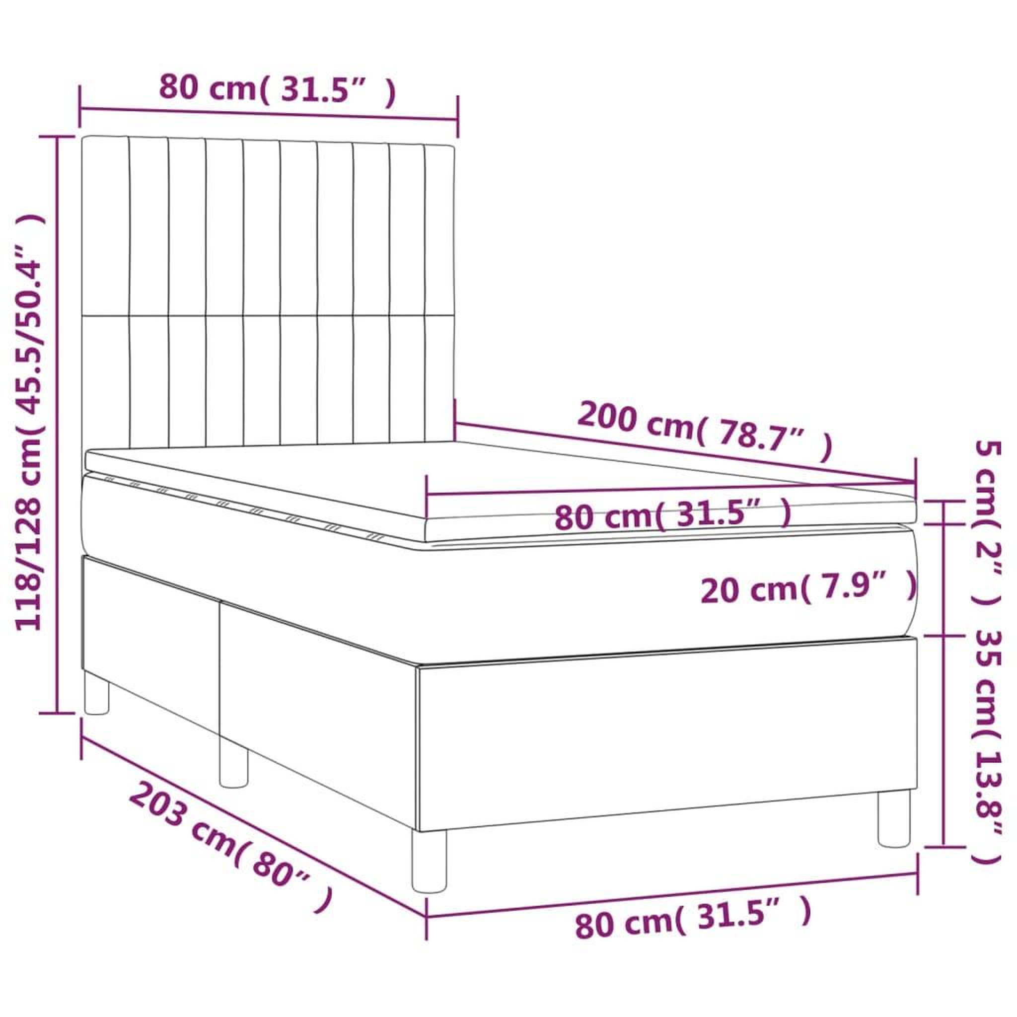 Voir la diapositive 6 : VIDAXL Sommier a lattes de lit avec matelas Gris fonce 80x200 cm Tissu