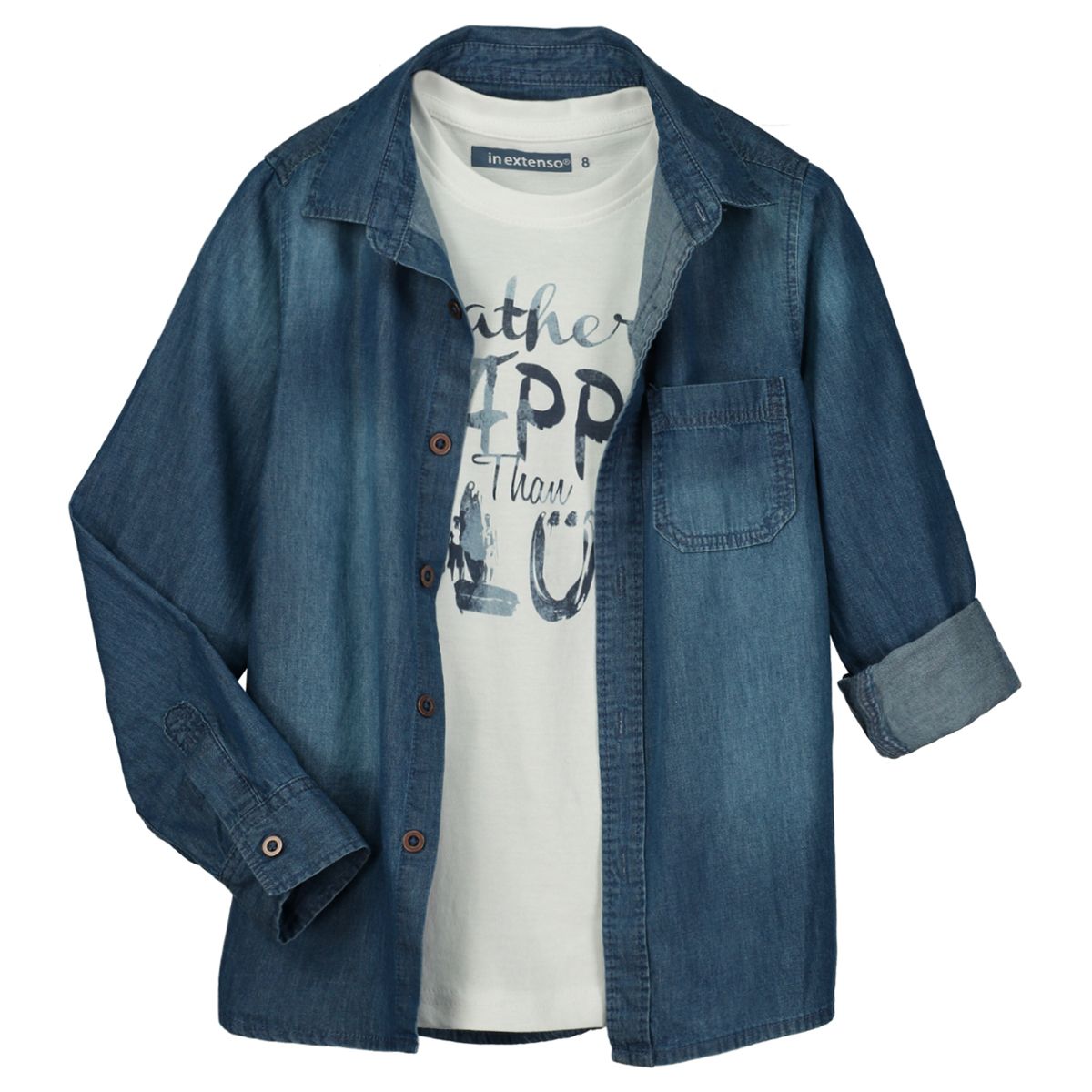 IN EXTENSO Ensemble chemise denim + tee-shirt garçon