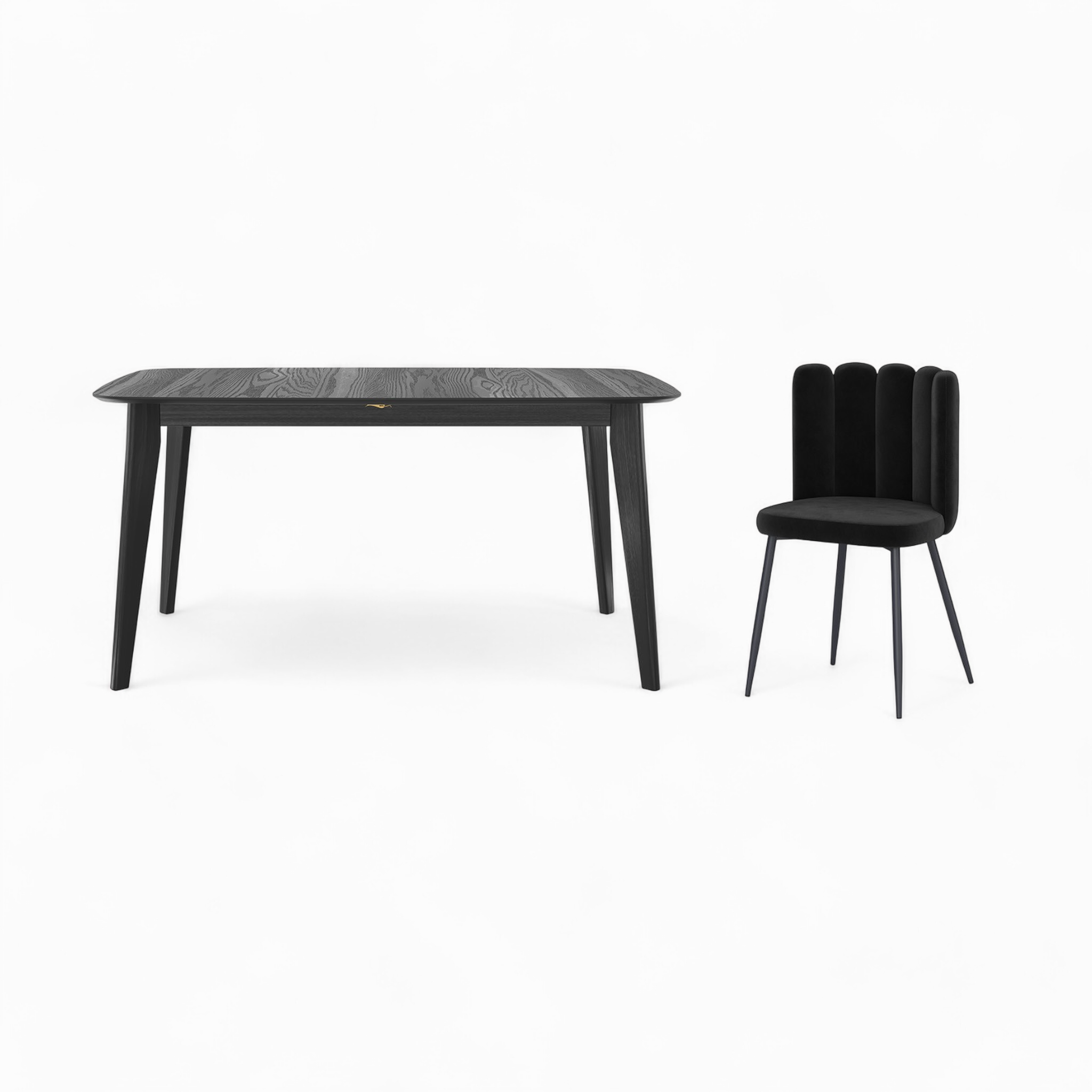 Voir la diapositive 5 : MAISON PAVANE Table et chaises 4 personnes en velours et bois noir-oman