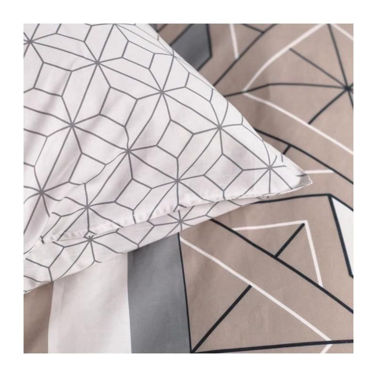 Today Parure de lit 2 personnes -TODAY - 240x200 cm - 100% Coton - Beige, Noir et Blanc