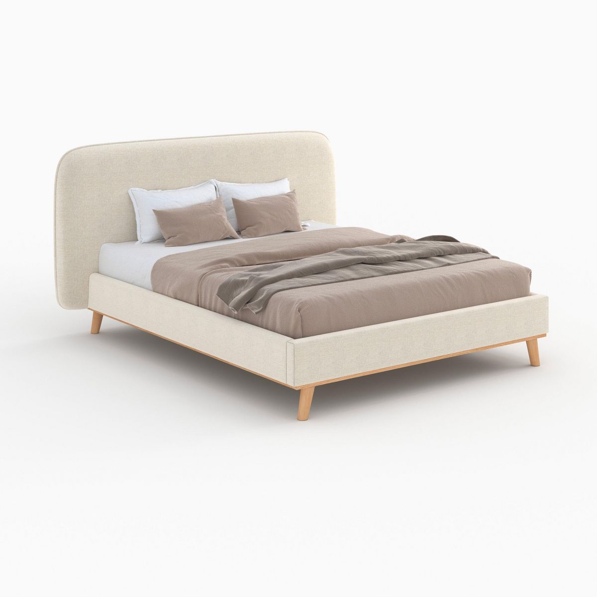 Rendez vous déco Lit double 140x190 cm en tissu gris/beige - Modjo