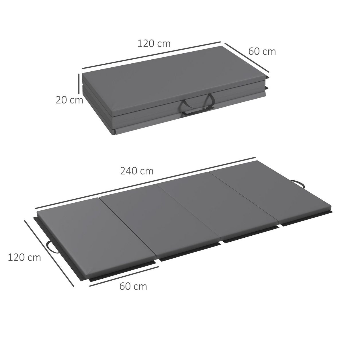 HOMCOM Tapis de gym yoga fitness pliable - poignée - revêtement synthétique - gris