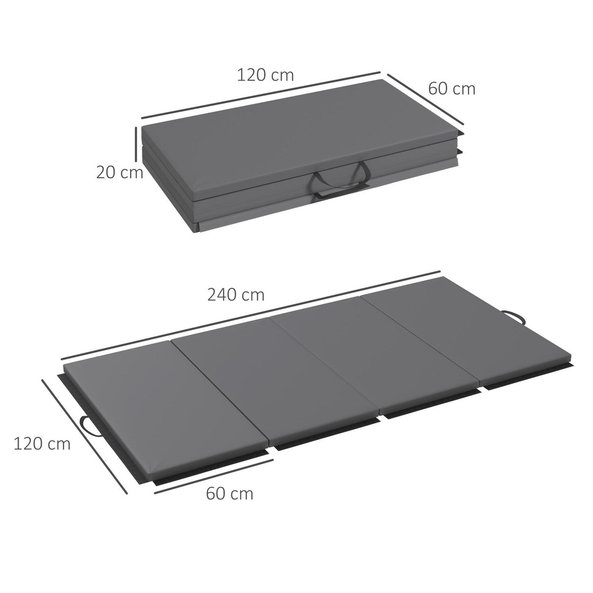 HOMCOM Tapis de gym yoga fitness pliable - poignée - revêtement synthétique - gris