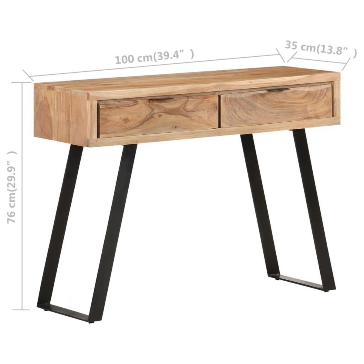 VIDAXL Table console 100x35x76 cm Bois d'acacia avec bord naturel