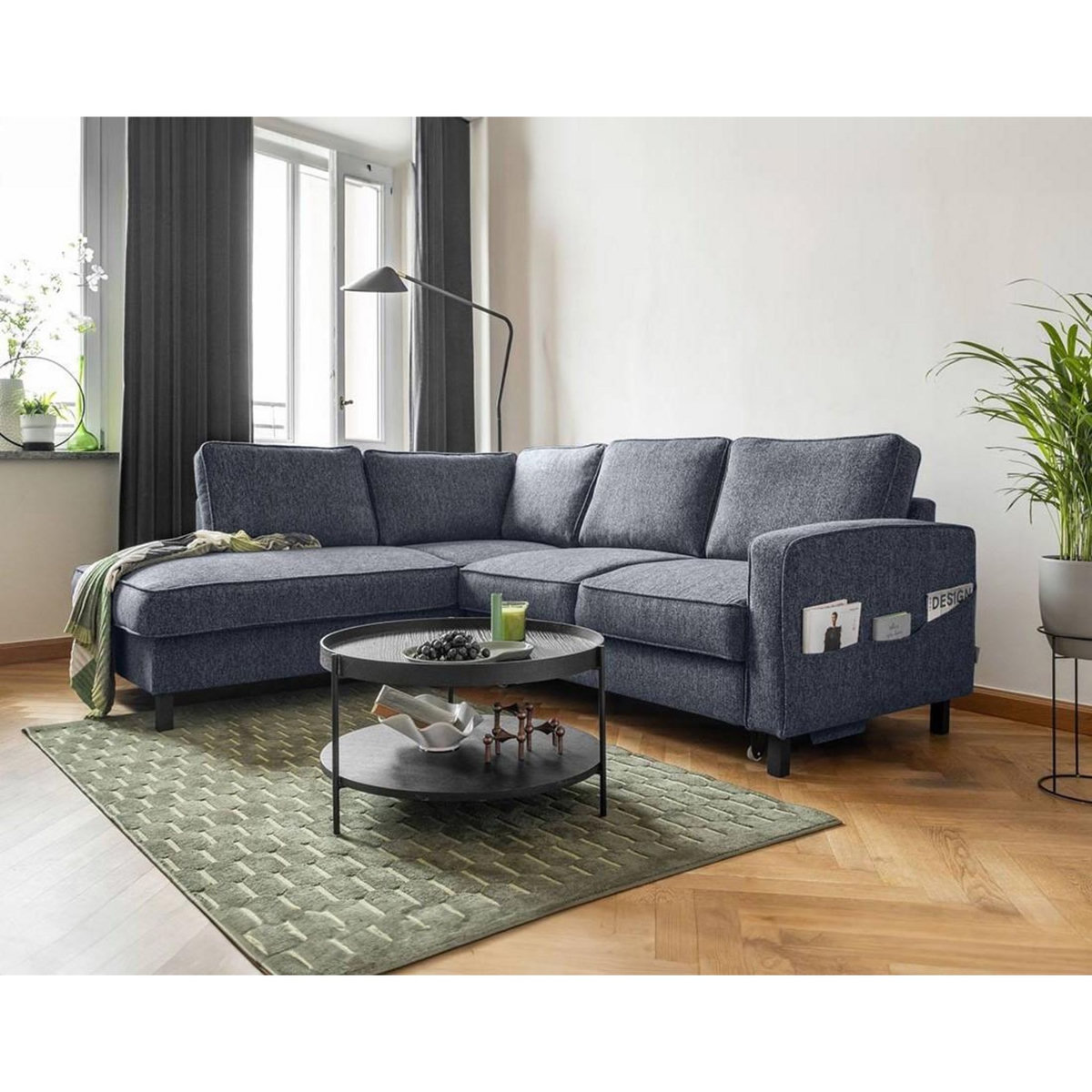 BEST MOBILIER Molly - canapé d'angle gauche 5 places convertible en tissu