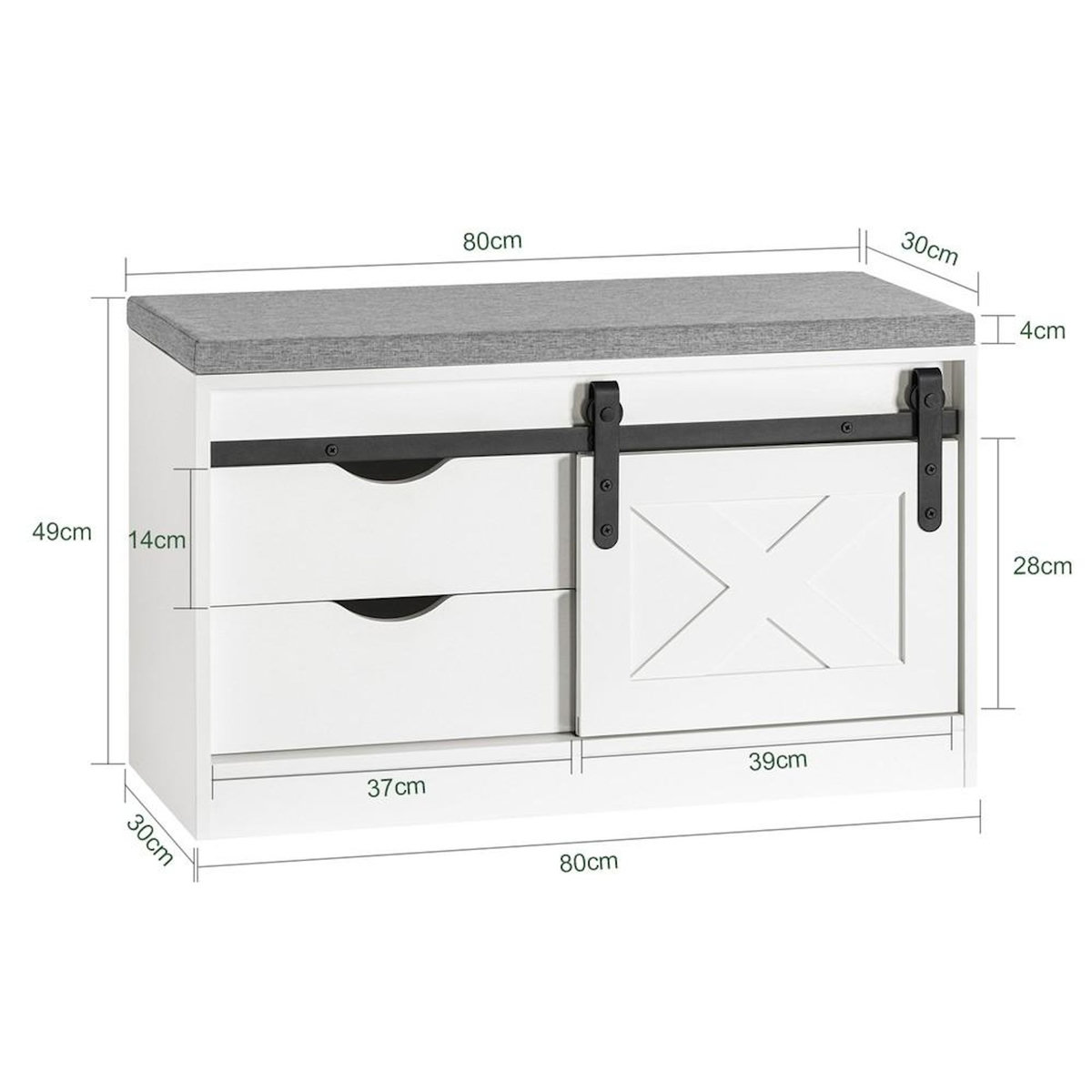 SOBUY SoBuy - Banc de rangement à chaussures avec 2 tiroirs - Blanc - 80x30x49cm - Rustique - FSR153-W