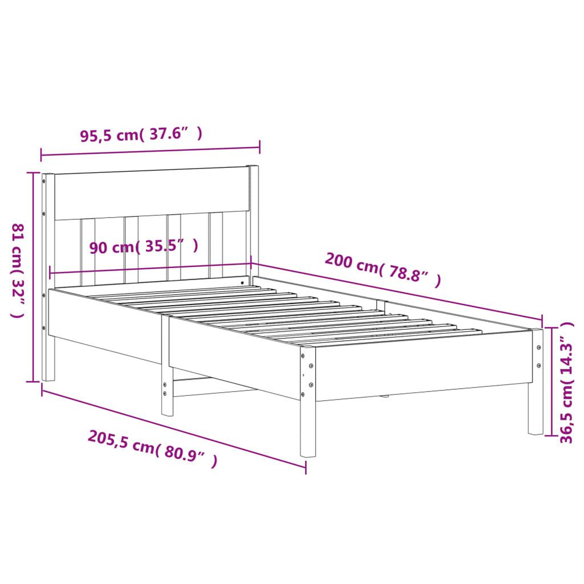 Voir la diapositive 6 : VIDAXL Cadre de lit sans matelas cire marron 90x200 cm bois pin massif