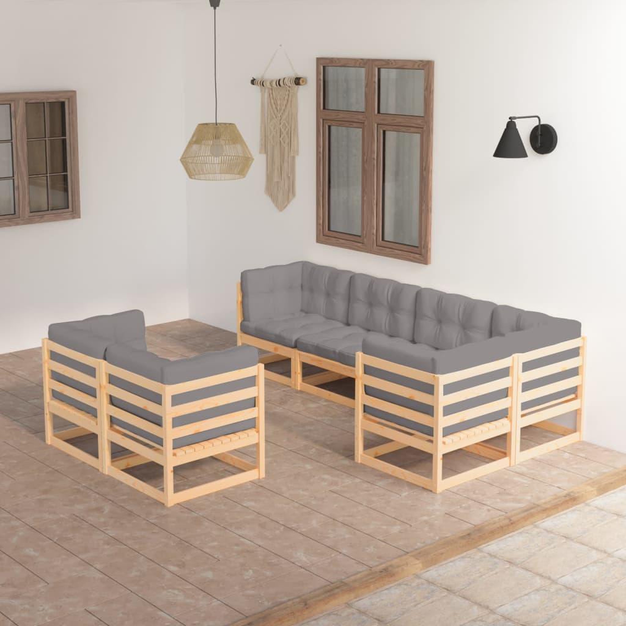 Voir la diapositive 1 : VIDAXL Salon de jardin 7 pcs avec coussins Bois de pin massif