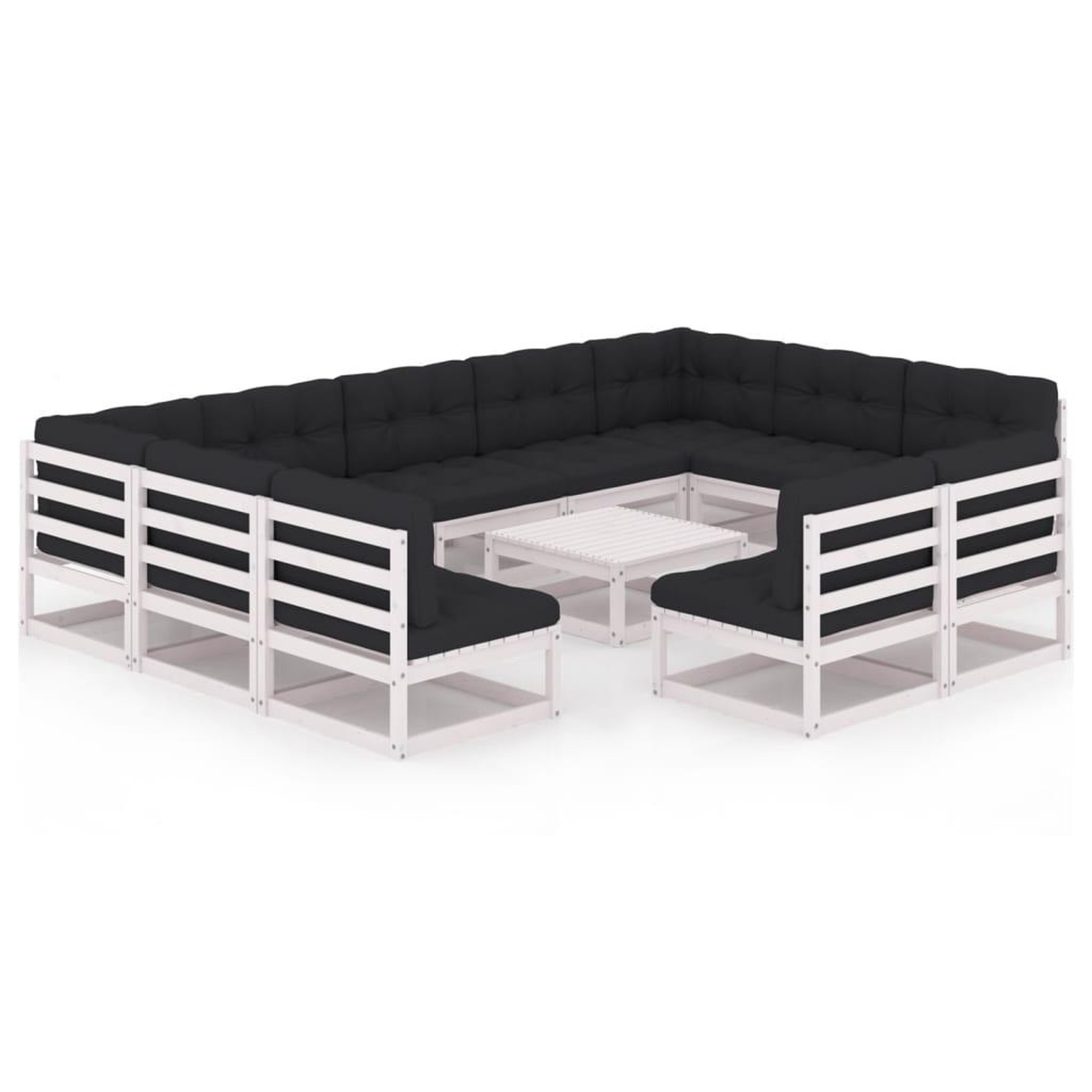 Voir la diapositive 2 : VIDAXL Salon de jardin 12 pcs avec coussins Blanc Bois de pin massif
