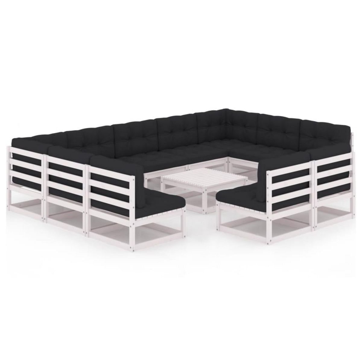 VIDAXL Salon de jardin 12 pcs avec coussins Blanc Bois de pin massif