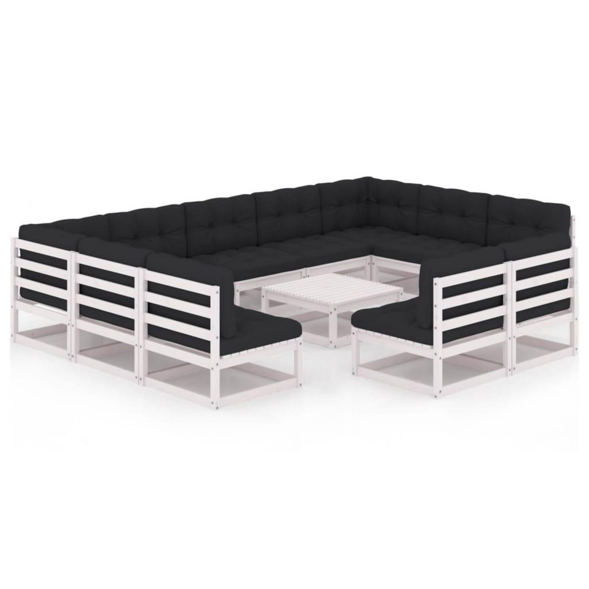 VIDAXL Salon de jardin 12 pcs avec coussins Blanc Bois de pin massif