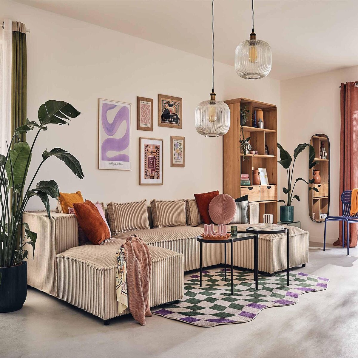 LISA DESIGN Stella - canapé panoramique en u - 7 places - en velours côtelé grosses côtes