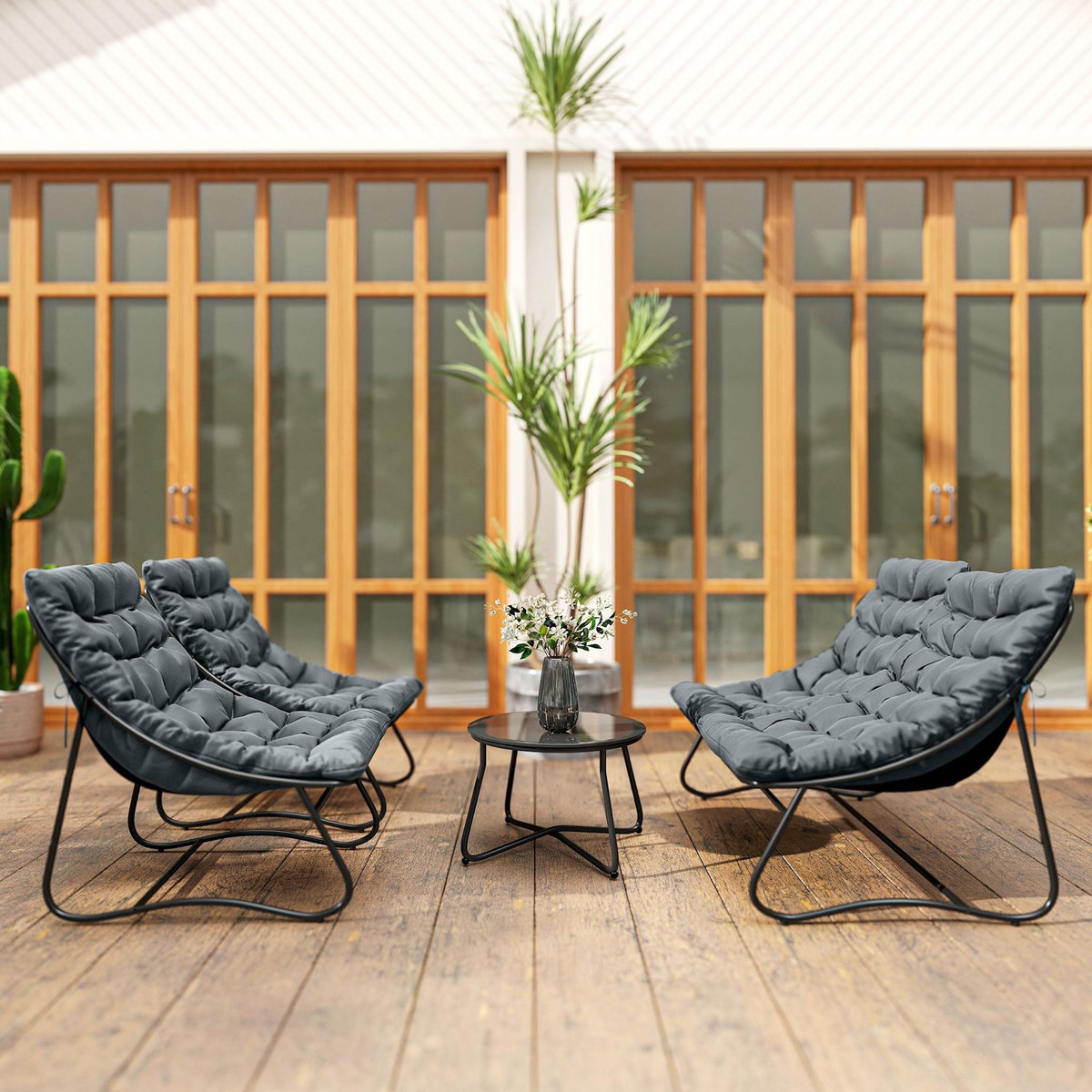 OUTSUNNY Salon de jardin 4 places 4 pièces grand confort