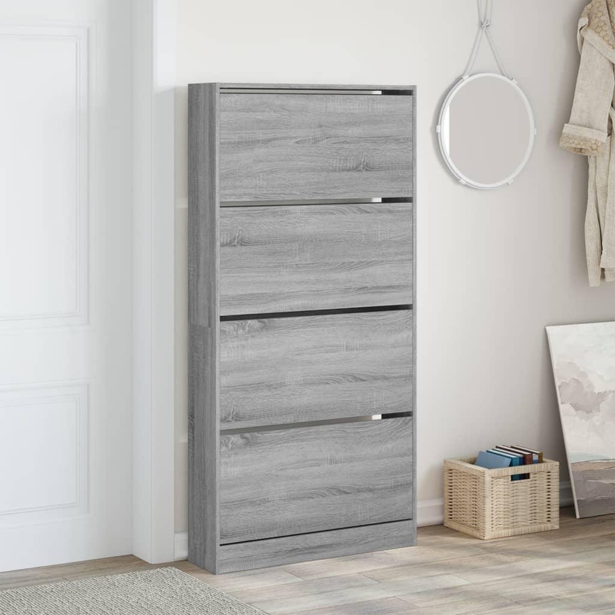 Voir la diapositive 3 : VIDAXL Armoire a chaussures 4 tiroirs rabattables sonoma gris