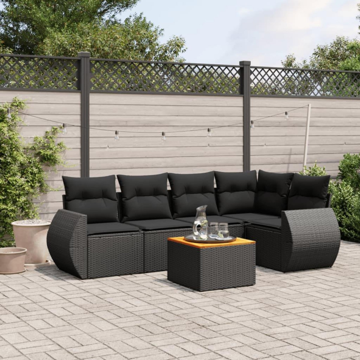 VIDAXL Salon de jardin 6 pcs avec coussins noir resine tressee