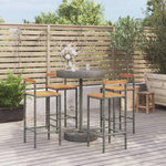 VIDAXL Ensemble de bar jardin 5 pcs gris poly rotin/bois massif acacia