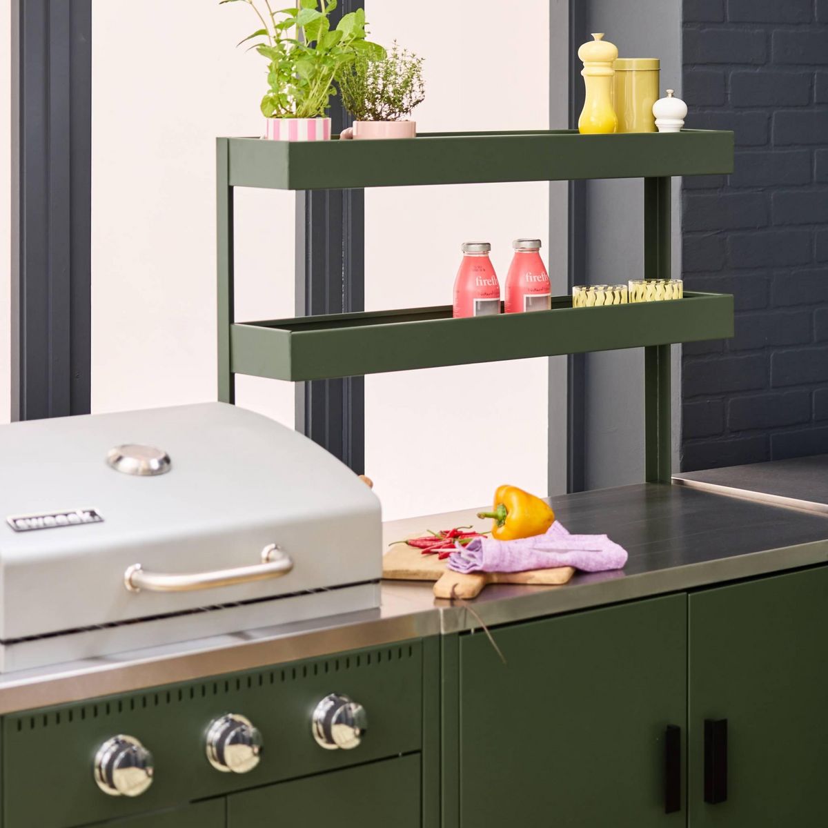 SWEEEK Cuisine extérieure Naxos 6 modules acier inoxydable avec barbecue gaz