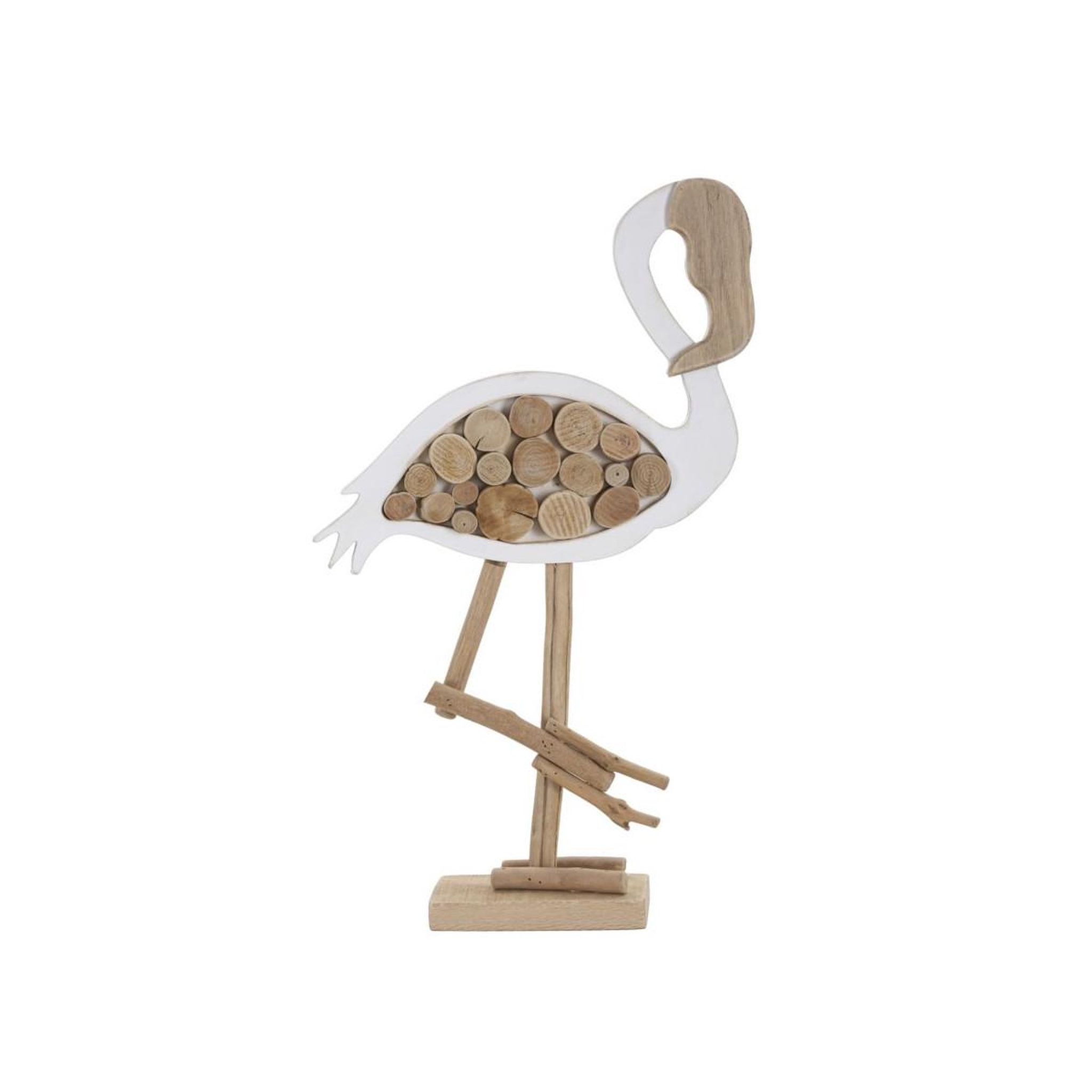 Paris Prix Statue flamant rose en bois  tanoak  56cm naturel & blanc