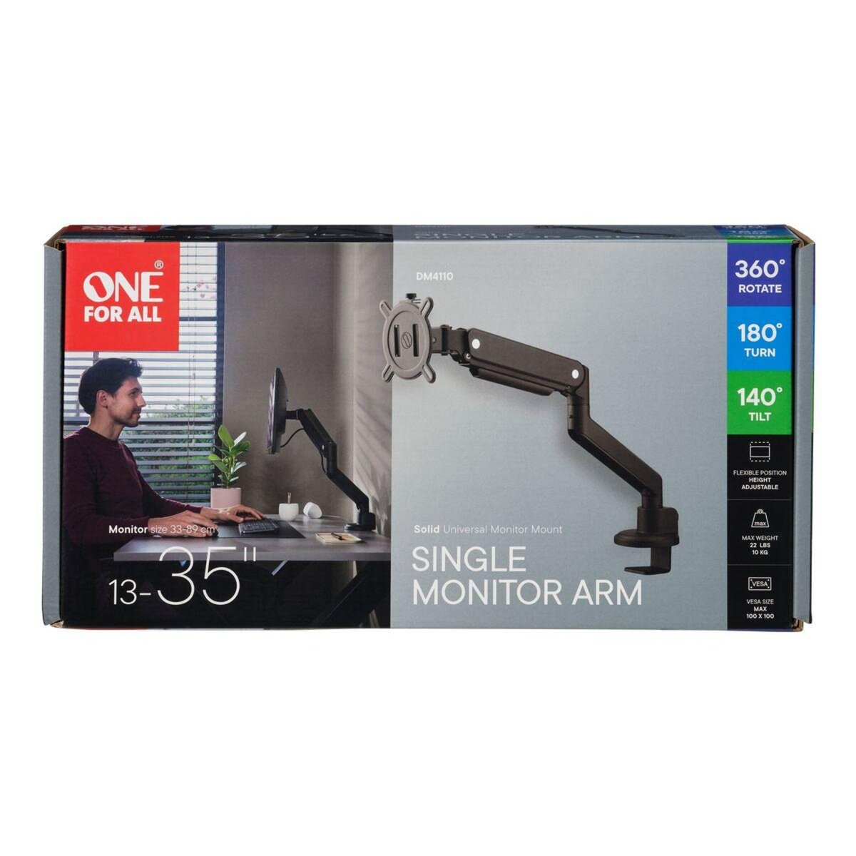 One For All Support écran PC Single Arm Noir 13- 35 pouces Orientable