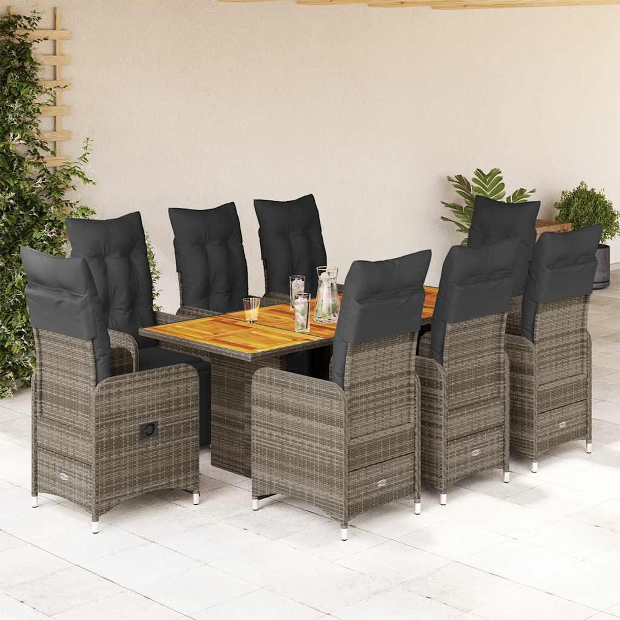 Voir la diapositive 1 : VIDAXL Ensemble de bistro de jardin 9 pcs coussins gris poly rotin